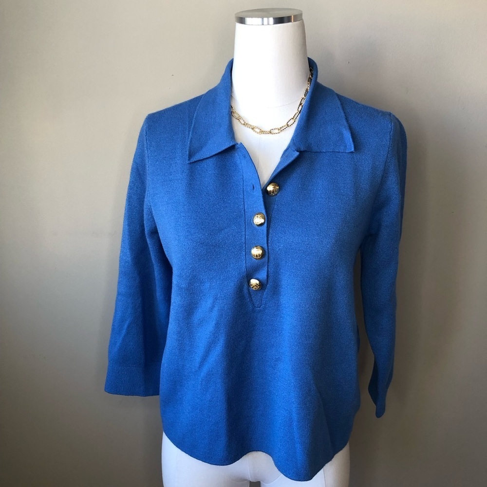 Talbots Blue Collar gold buttoned boxy preppy sweater M